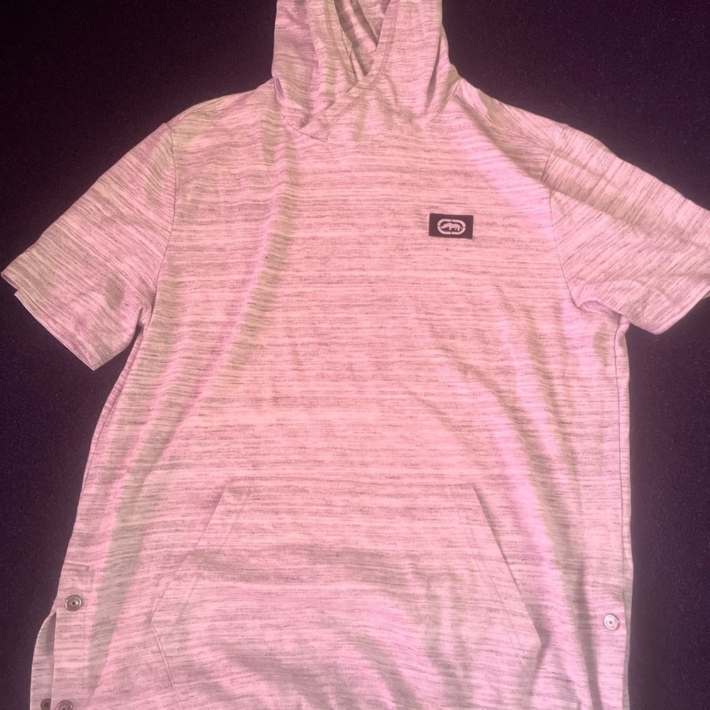 Gray Short Sleeve Hoodie with Pocket
